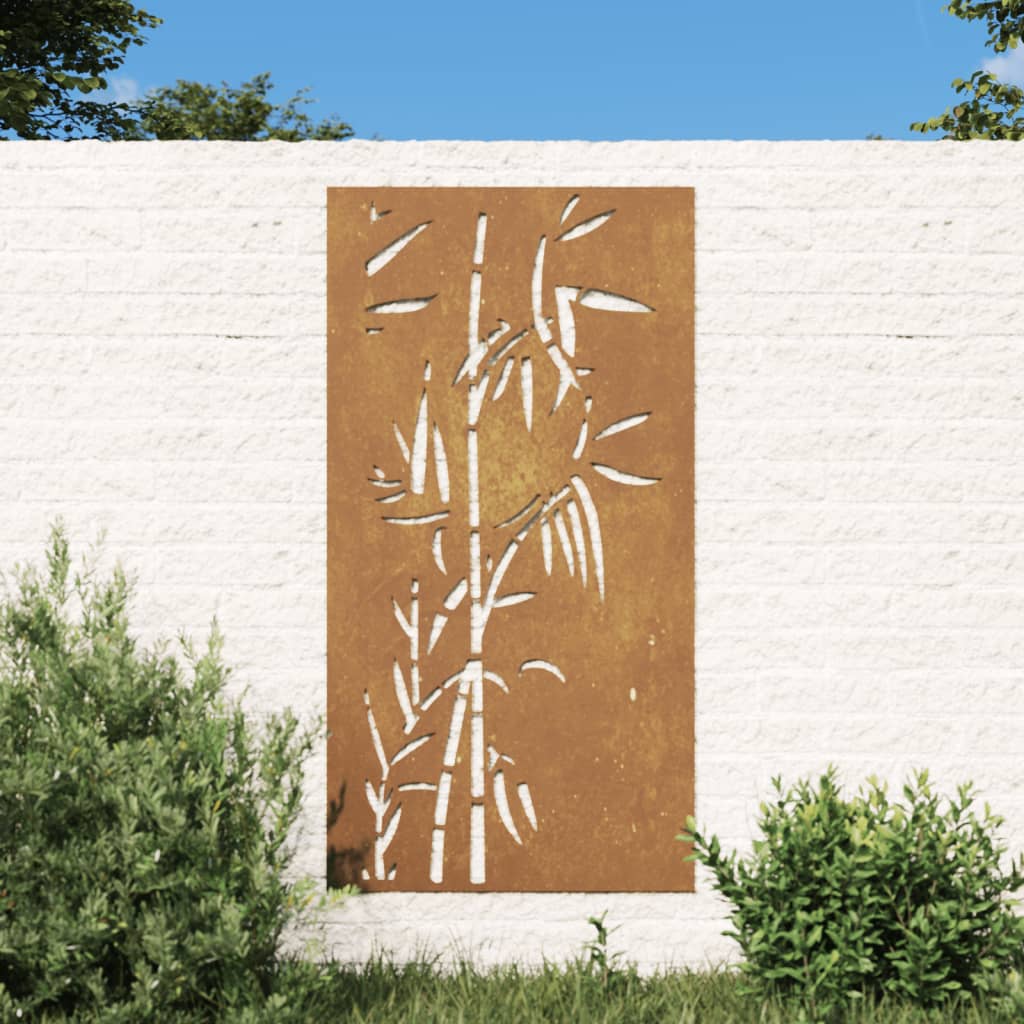 Décoration murale jardin 105x55 cm acier corten design bambou