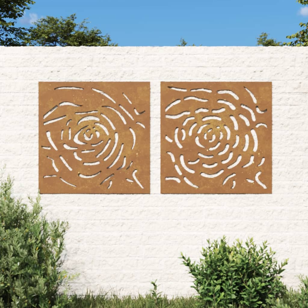 #2 - vidaXL udendørs vægdekoration 2 dele 55x55 cm rosedesign cortenstål