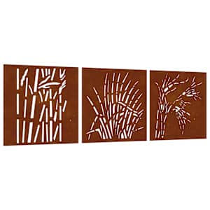 Zahradní nástěnné dekorace 3 ks 55 x 55 cm cortenová ocel Tráva - obrázek 2