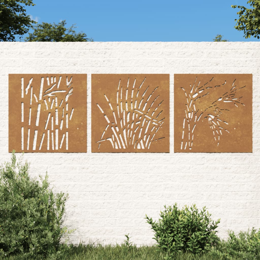 Vidaxl Decor De Perete 3 Buc. 55x55 Cm Model Iarba Otel Corten