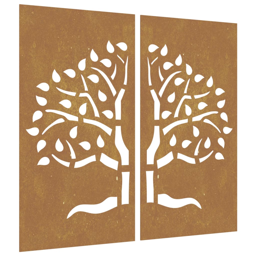 vidaXL Patio Wall Decorations 2 pcs 41.3"x21.7" Corten Steel Tree Design