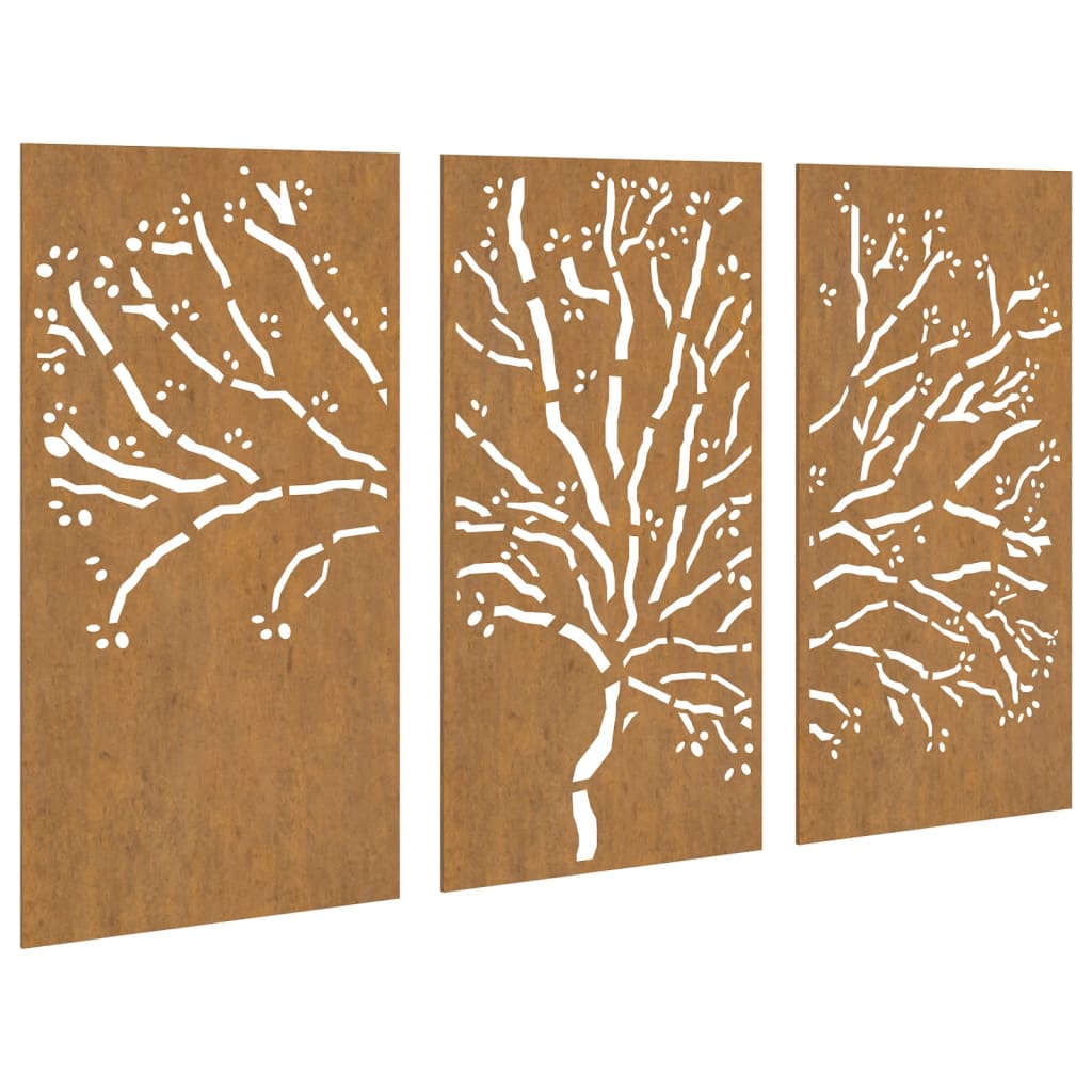 vidaXL Patio Wall Decorations 3 pcs 41.3"x21.7" Corten Steel Tree Design