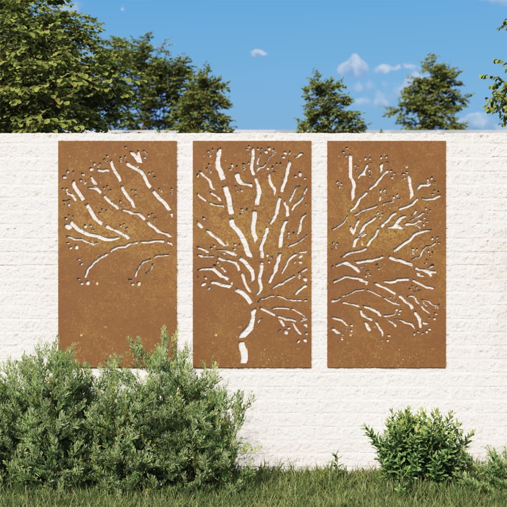 10: vidaXL udendørs vægdekoration 3 dele 105x55 cm trædesign cortenstål
