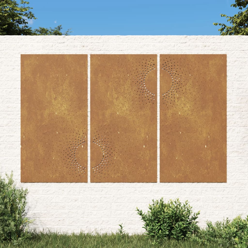 vidaXL Puutarhaseinäkoristeet 3kpl 105×55 cm corten teräs aurinkokuvio