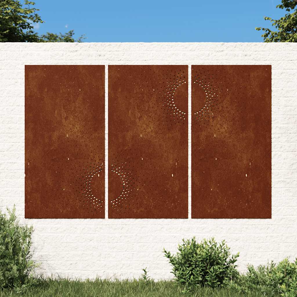vidaXL Decorațiuni perete de grădină 3 buc. 105x55cm oțel corten soare