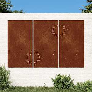 Vrtna stenska dekoracija 3 kosi 105x55 cm corten jeklo sonce