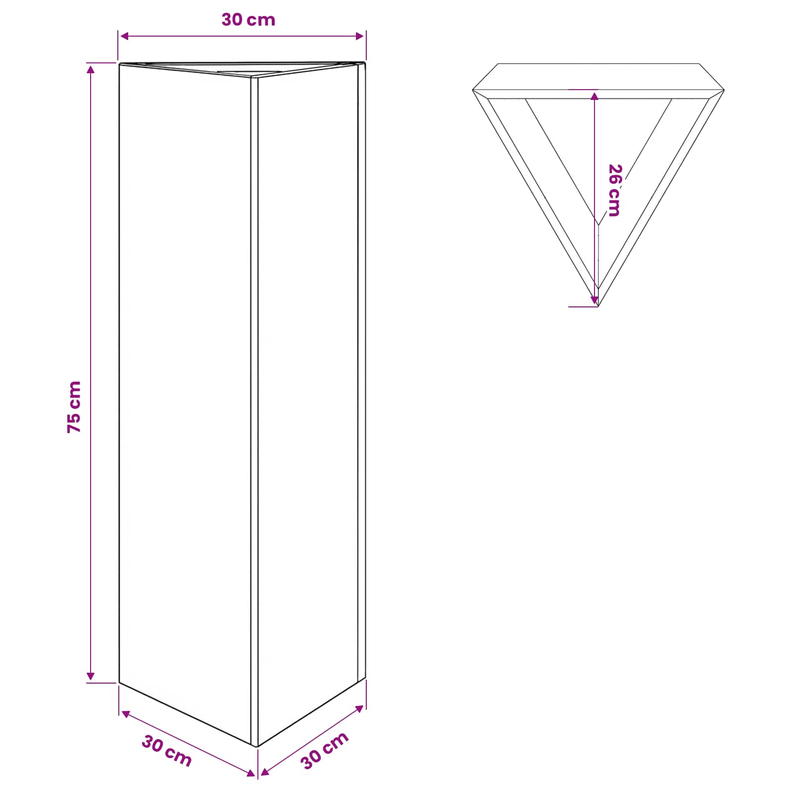 Garden Planters Triangular size guide