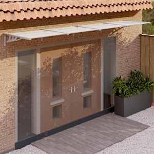 Nadstrešek za vrata siv in prozoren 396x90 cm polikarbonat