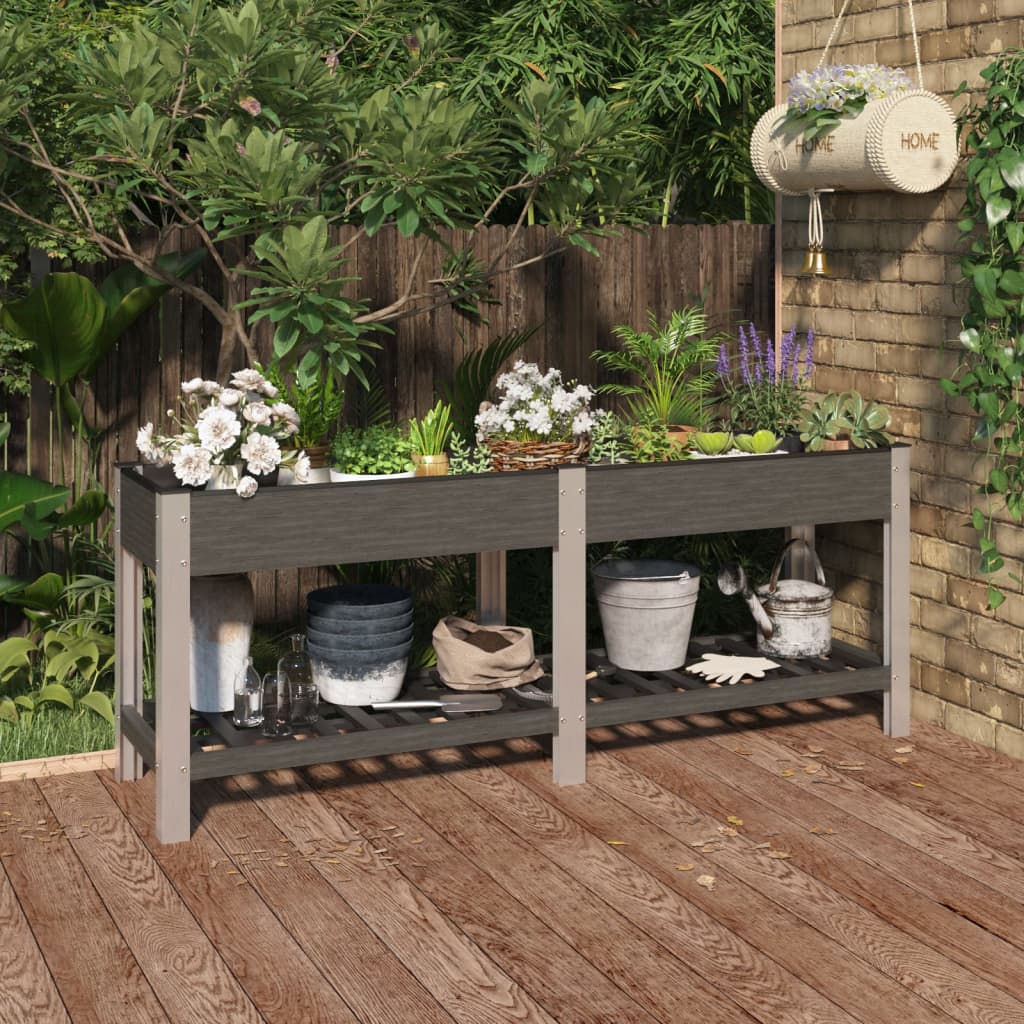 vida XL Garten-Hochbeet mit Ablage Grau 200x 50x 75 cm WPC