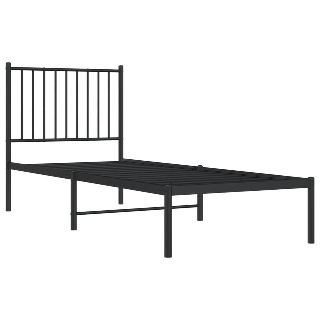 Метална рамка за легло с горна табла, черна, 75x190 см