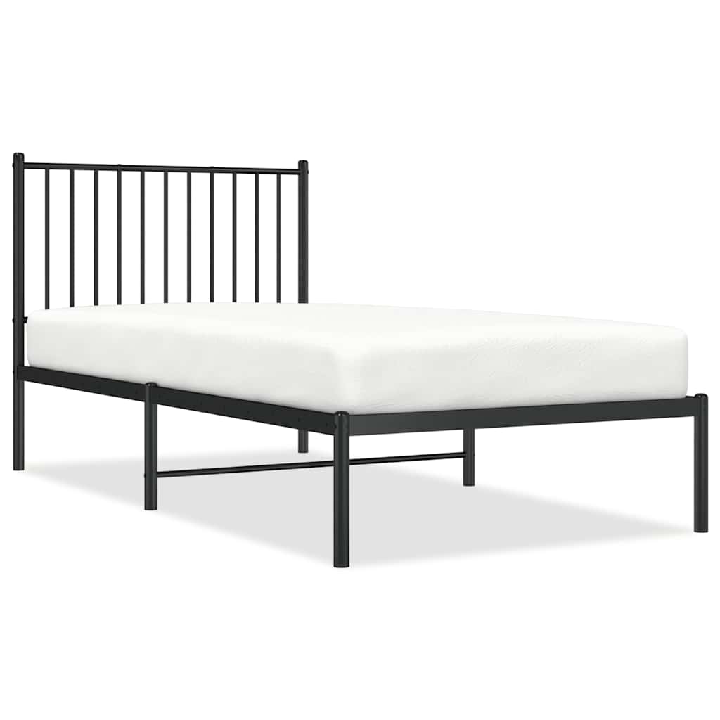 vidaXL Bedframe met hoofdbord metaal zwart 90x190 cm, foto 3