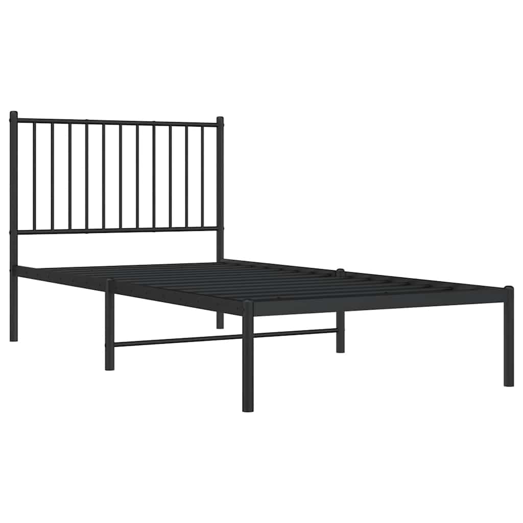 vidaXL Bedframe met hoofdbord metaal zwart 90x190 cm, foto 2