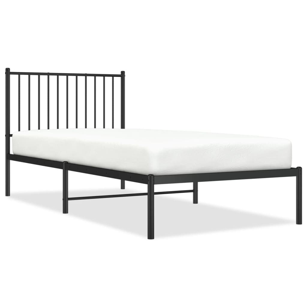 vidaXL Bedframe met hoofdbord metaal zwart 90x200 cm, foto 3