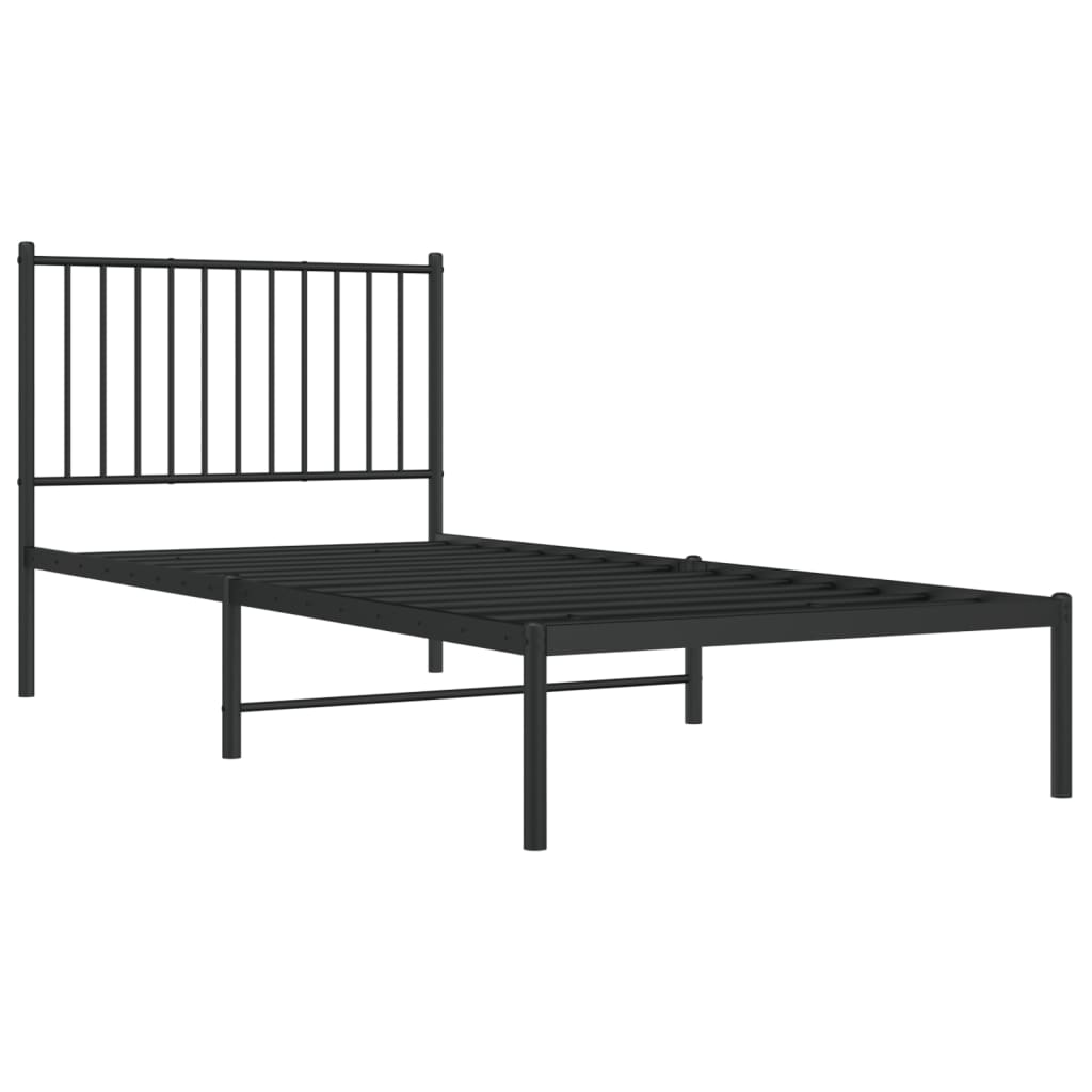 vidaXL Bedframe met hoofdbord metaal zwart 90x200 cm, foto 2
