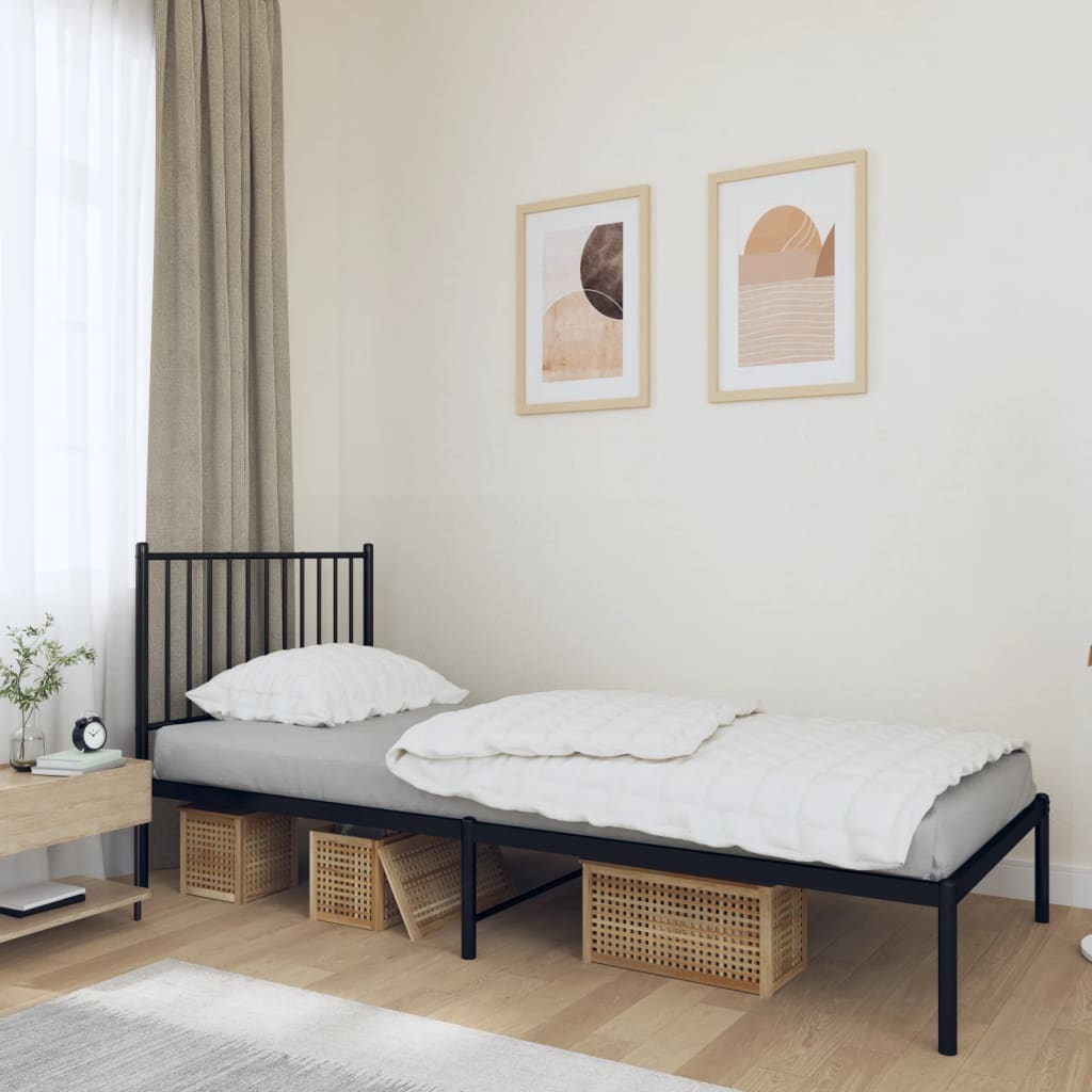 vidaXL Cadru pat metalic cu tăblie, negru, 90x200 cm