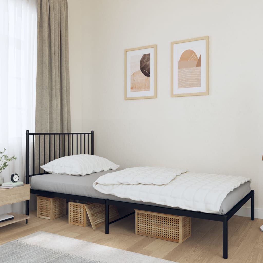Cadru de pat metalic cu tăblie, negru, 100x190 cm