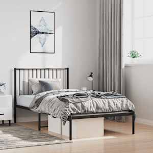 Kovinski posteljni okvir z vzglavjem črn 100x190 cm