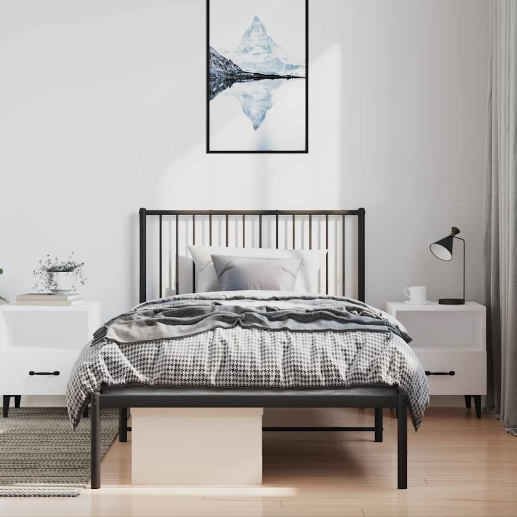 vidaXL Bedframe met hoofdbord metaal zwart 100x200 cm, foto 4