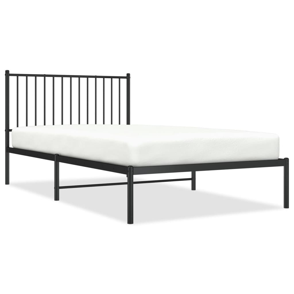 vidaXL Bedframe met hoofdbord metaal zwart 107x203 cm, foto 3