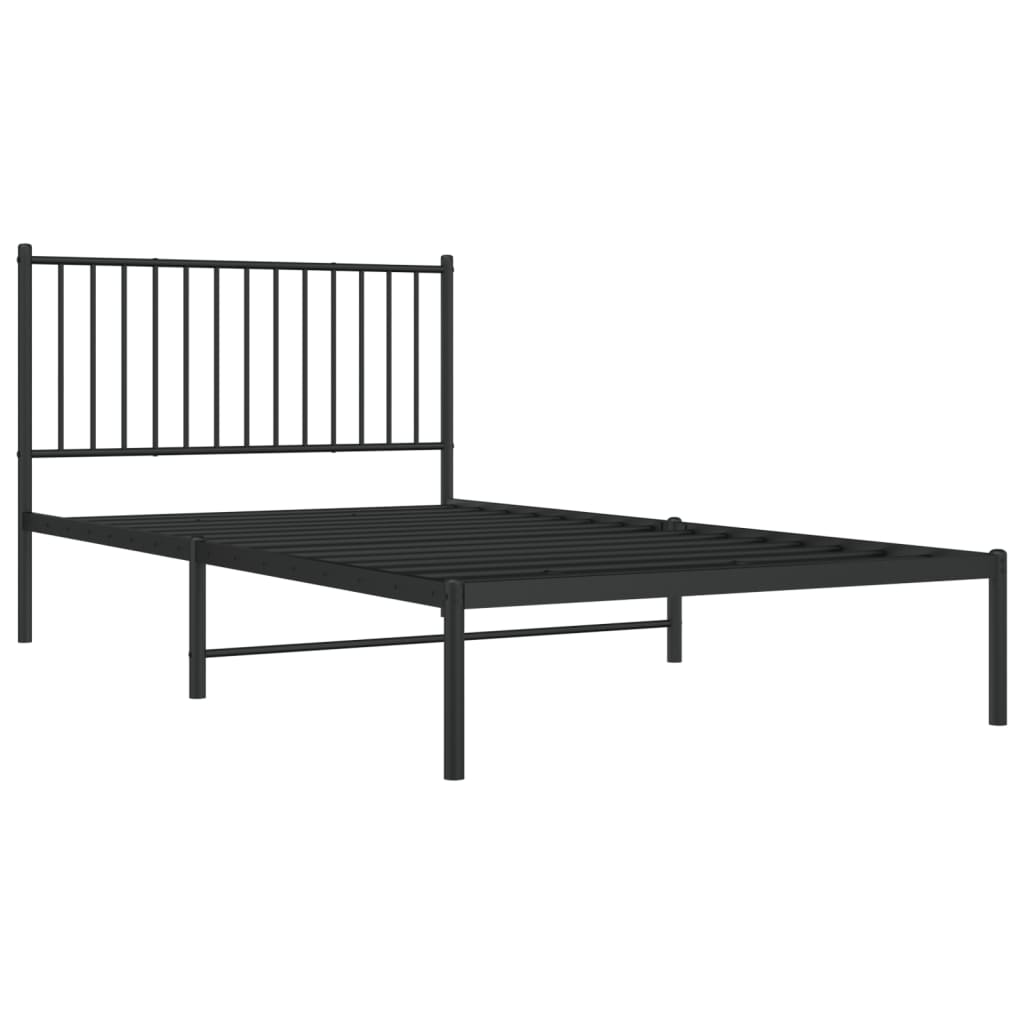 vidaXL Bedframe met hoofdbord metaal zwart 107x203 cm, foto 2