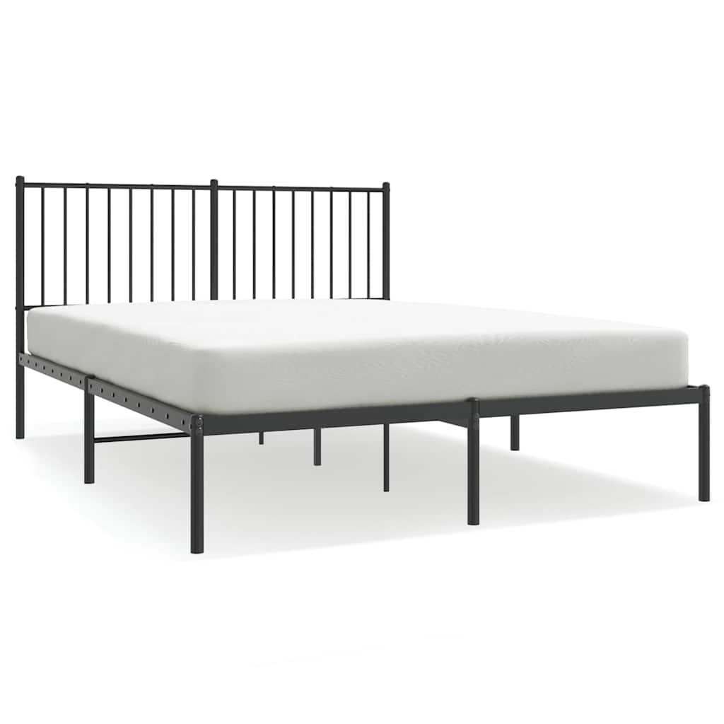 vidaXL Bedframe met hoofdbord metaal zwart 135x190 cm, foto 3