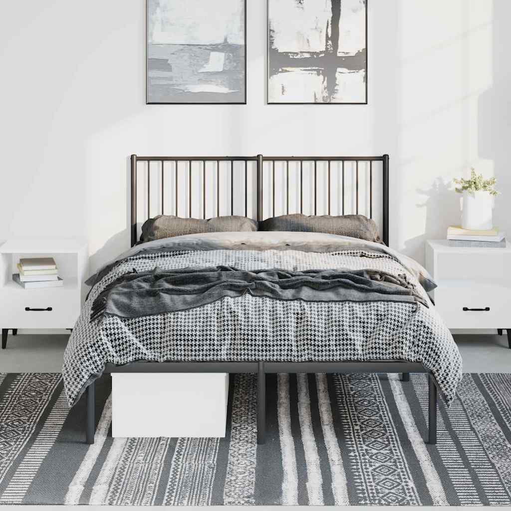 vidaXL Bedframe met hoofdbord metaal zwart 135x190 cm, foto 2