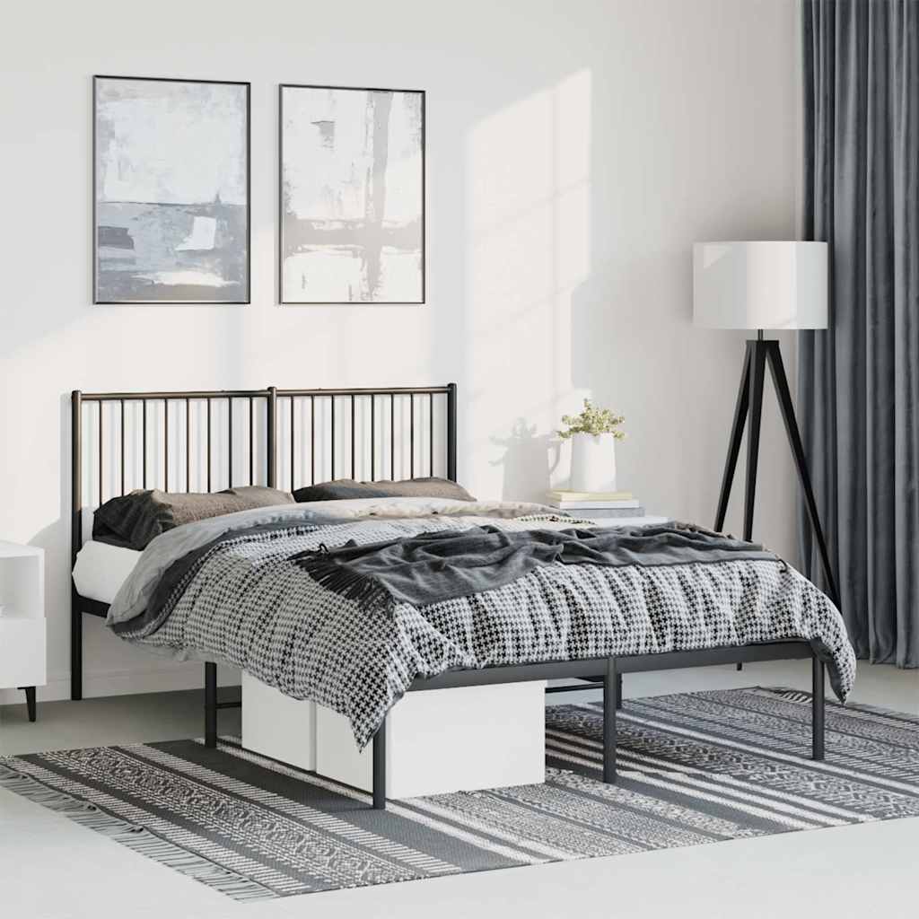 Sengeramme Med Sengegavl Metal Sort - med hovedgærde / 135 x 190 cm