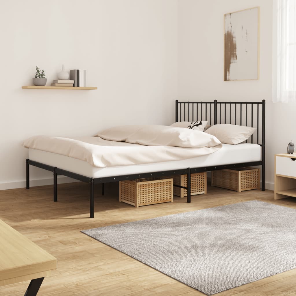 vidaXL Cadru de pat metalic cu tăblie, negru, 140x190 cm