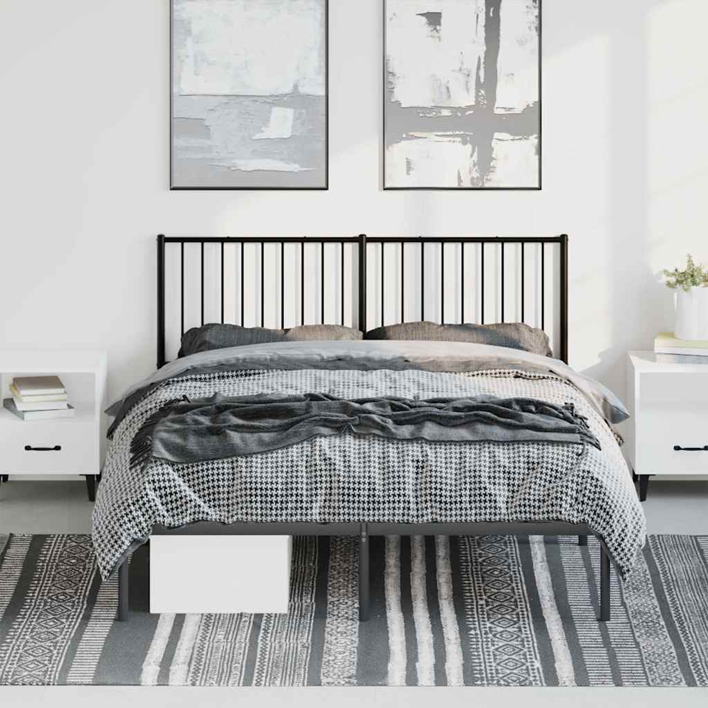 vidaXL Bedframe met hoofdbord metaal zwart 150x200 cm, foto 2
