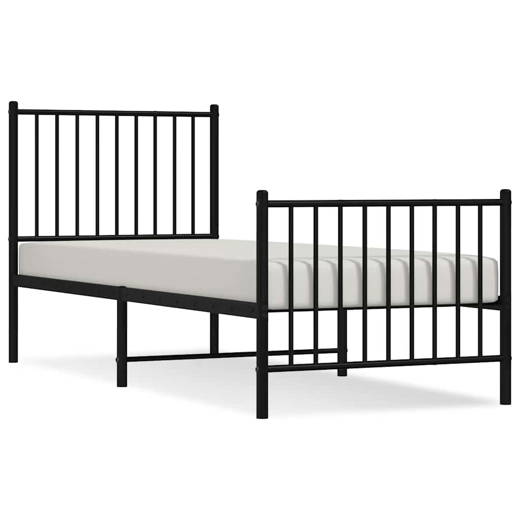 vidaXL Bedframe met hoofd- en voeteneinde metaal zwart 75x190 cm, foto 3