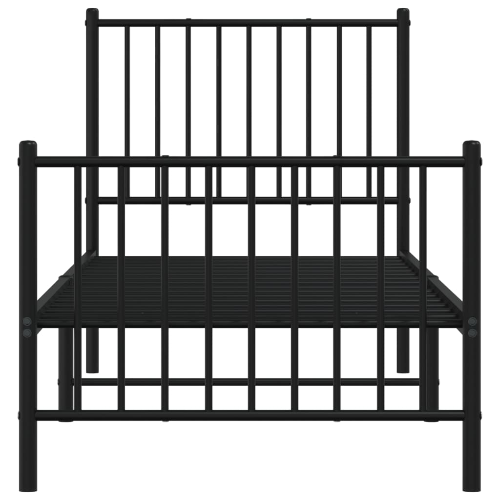 Метална рамка за легло с горна и долна табла, черна, 75x190 см