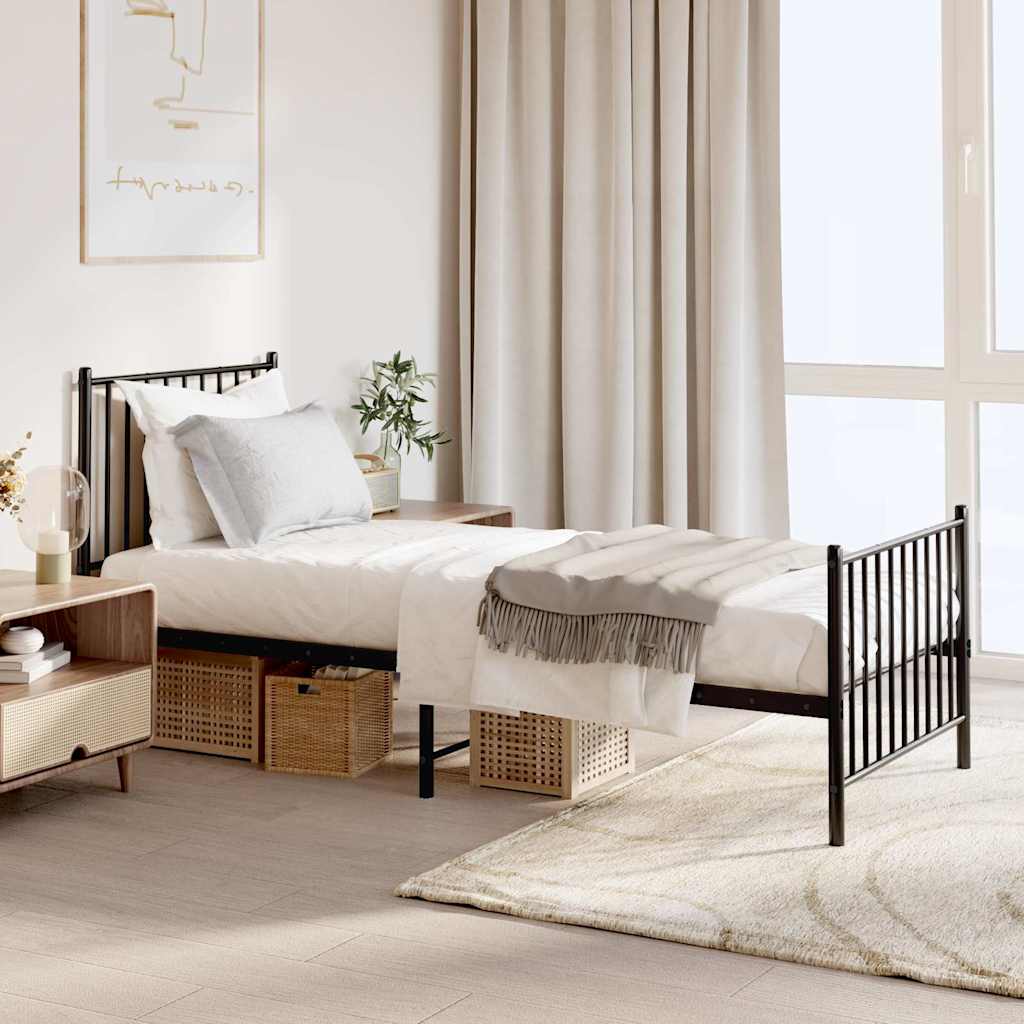 vidaXL Bedframe met hoofd- en voeteneinde metaal zwart 75x190 cm