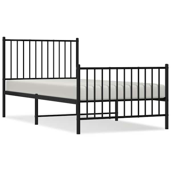 vidaXL metallist voodiraam peatsi ja jalutsiga, must, 90x190 cm