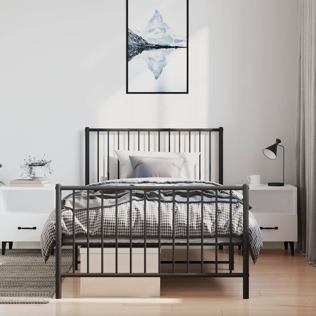 vidaXL Metallinen sängynrunko päädyillä musta 100x190 cm