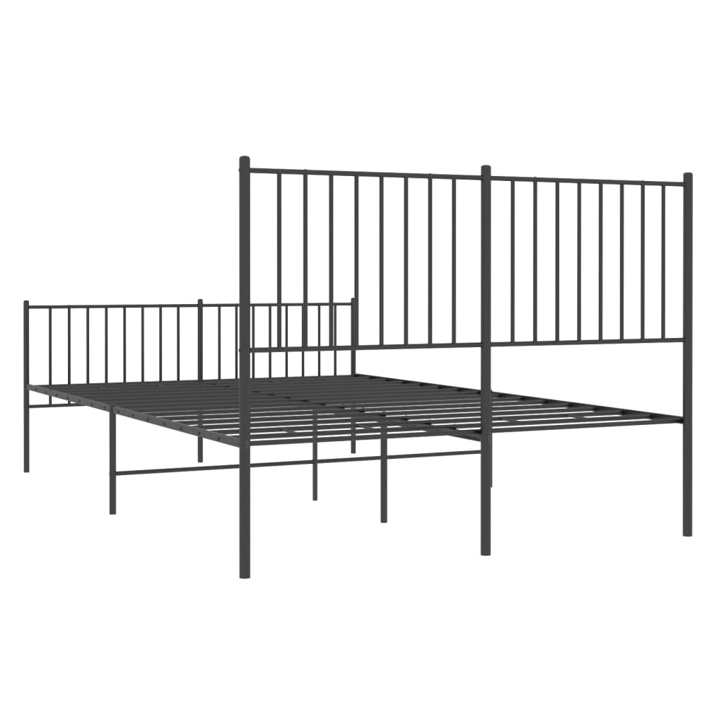 Cadru pat metalic cu tăblie de cap/picioare, negru, 135x190 cm