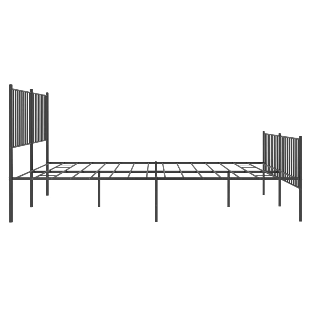 Cadru pat metalic cu tăblie de cap/picioare, negru, 160x200 cm