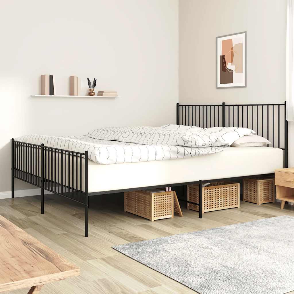 vidaXL Bedframe met voetbord zonder matras metaal zwart 180x200 cm