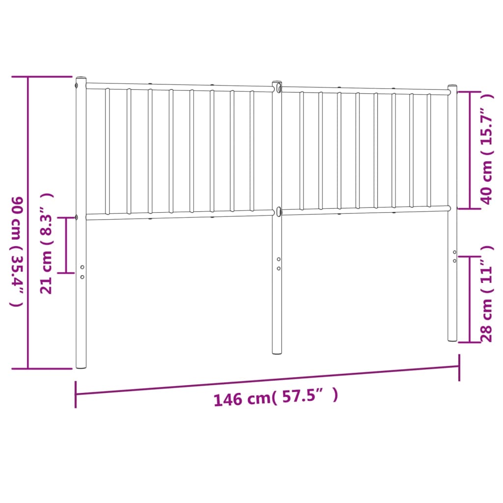 Метална табла за глава, черна, 140 см