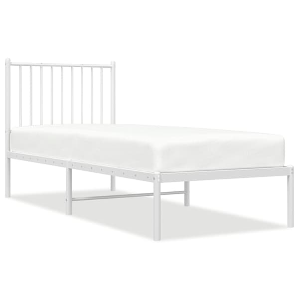 vidaXL metallist voodiraam peatsiga, ilma madratsita, valge, 75x190 cm