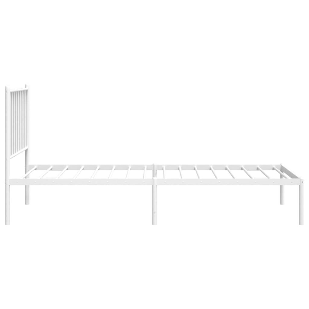 Cadru de pat metalic cu tăblie, alb, 75x190 cm