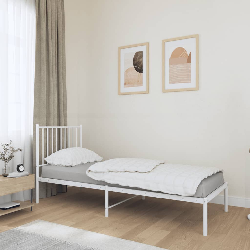 vidaXL Cadru de pat metalic cu tăblie, alb, 80x200 cm