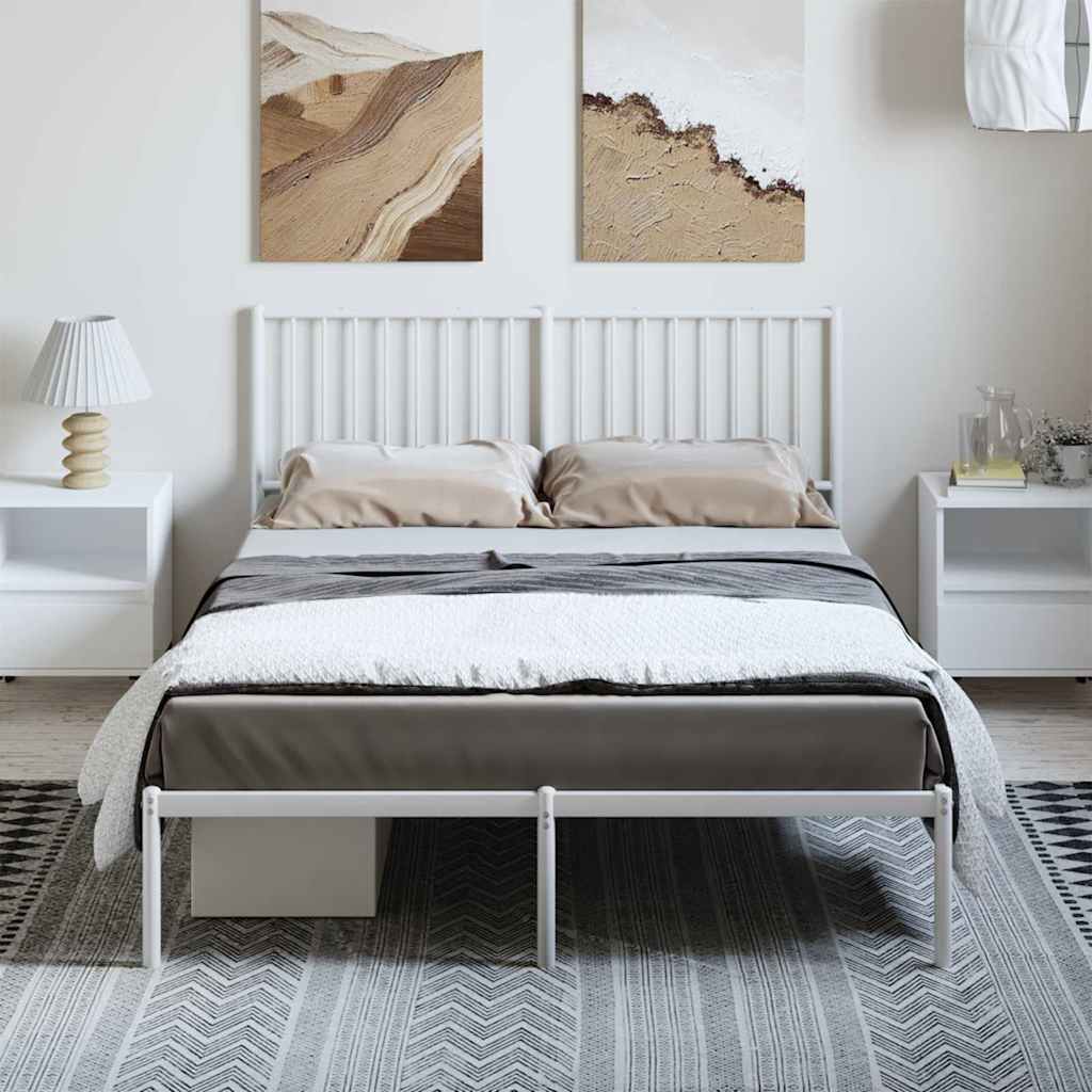 vidaXL Bedframe met hoofdbord metaal wit 135x190 cm, foto 2