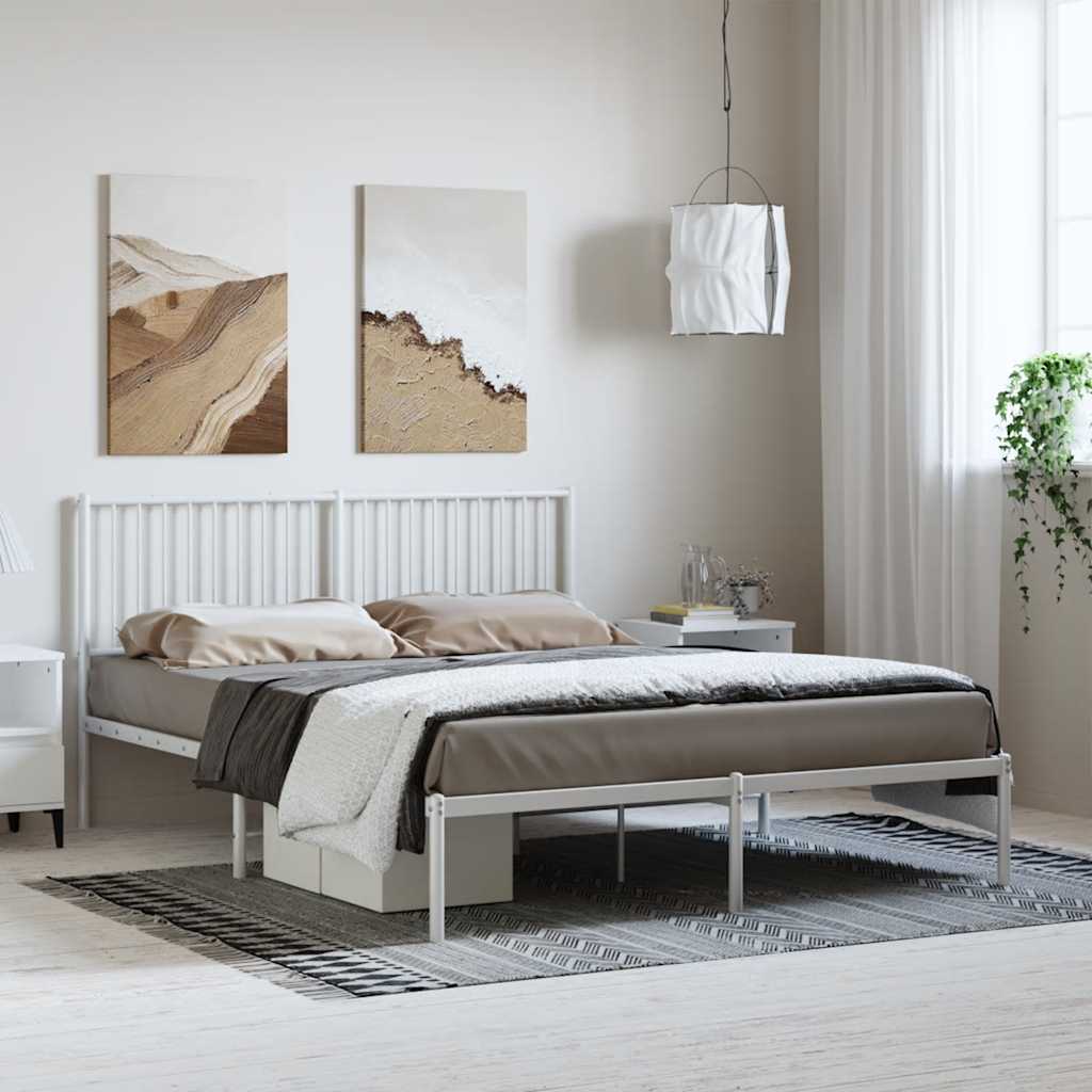 vidaXL Bedframe met hoofdbord metaal wit 150x200 cm afbeelding