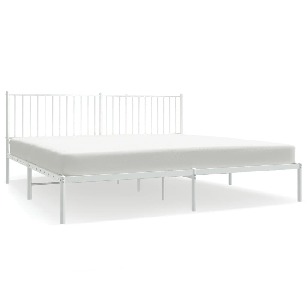 vidaXL Metal Bed Frame without Mattress with Headboard White 76"x79.9"