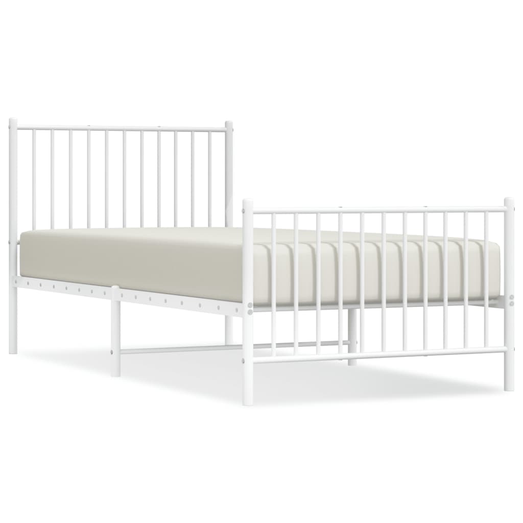 vidaXL Kovový rám postele s hlavovým a nožním čelem bílý 90 x 200 cm