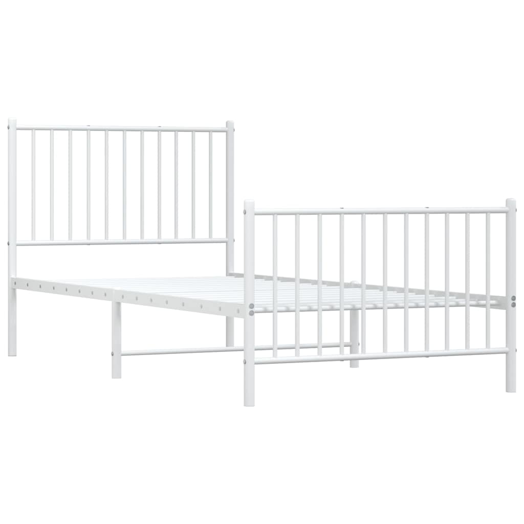 vidaXL Bedframe met hoofd- en voeteneinde metaal wit 90x200 cm, foto 2