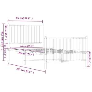 Kovový rám postele s hlavovým a nožním čelem bílý 90 x 200 cm - obrázek 9
