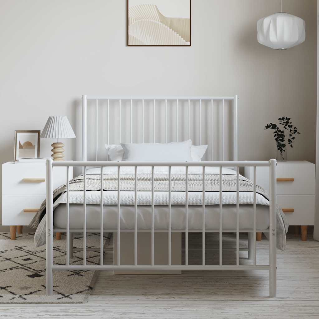 vidaXL Bedframe met hoofd- en voeteneinde metaal wit 100x200 cm afbeelding