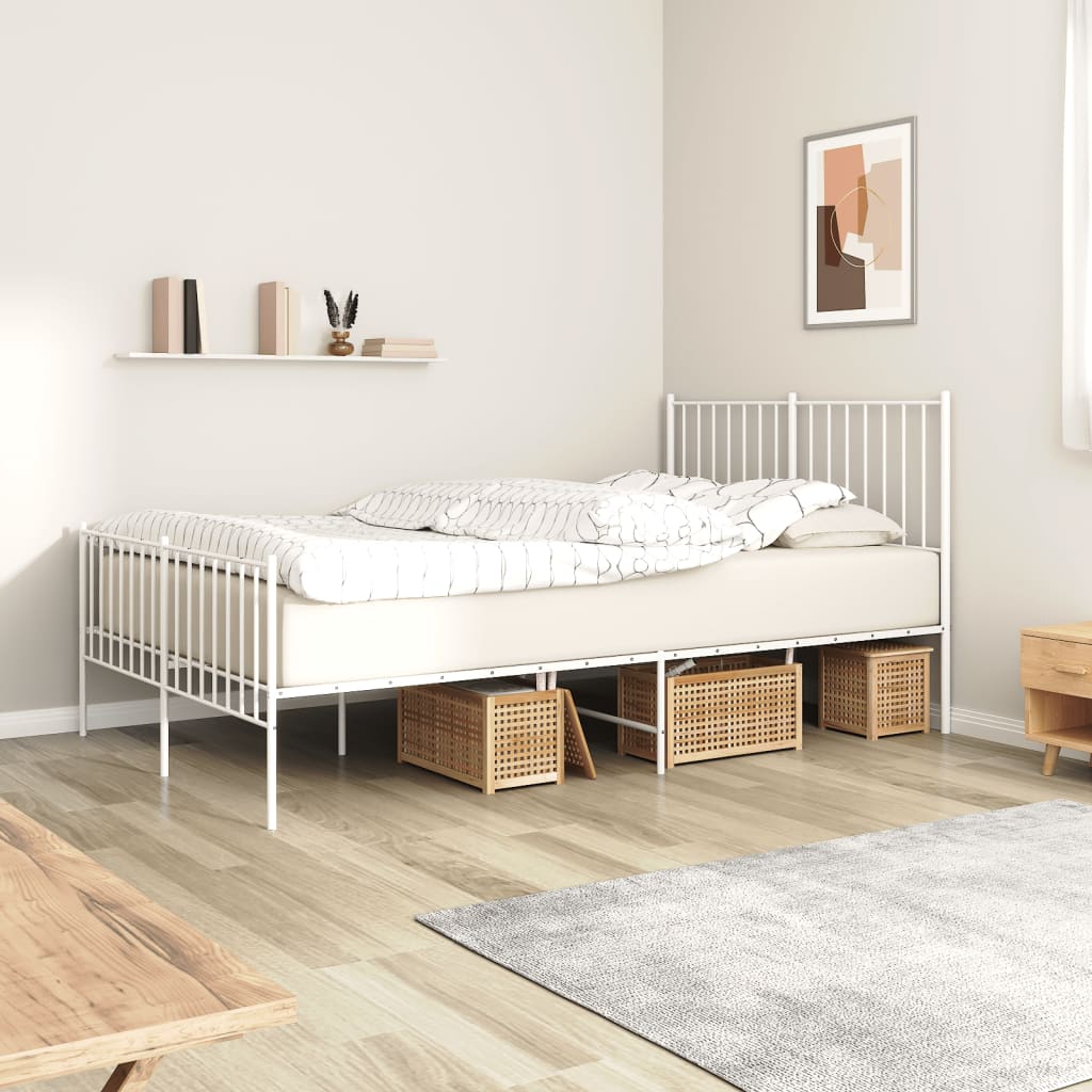 vidaXL Cadru de pat metalic cu tăblie, alb, 120×190 cm vidaXL imagine 2022