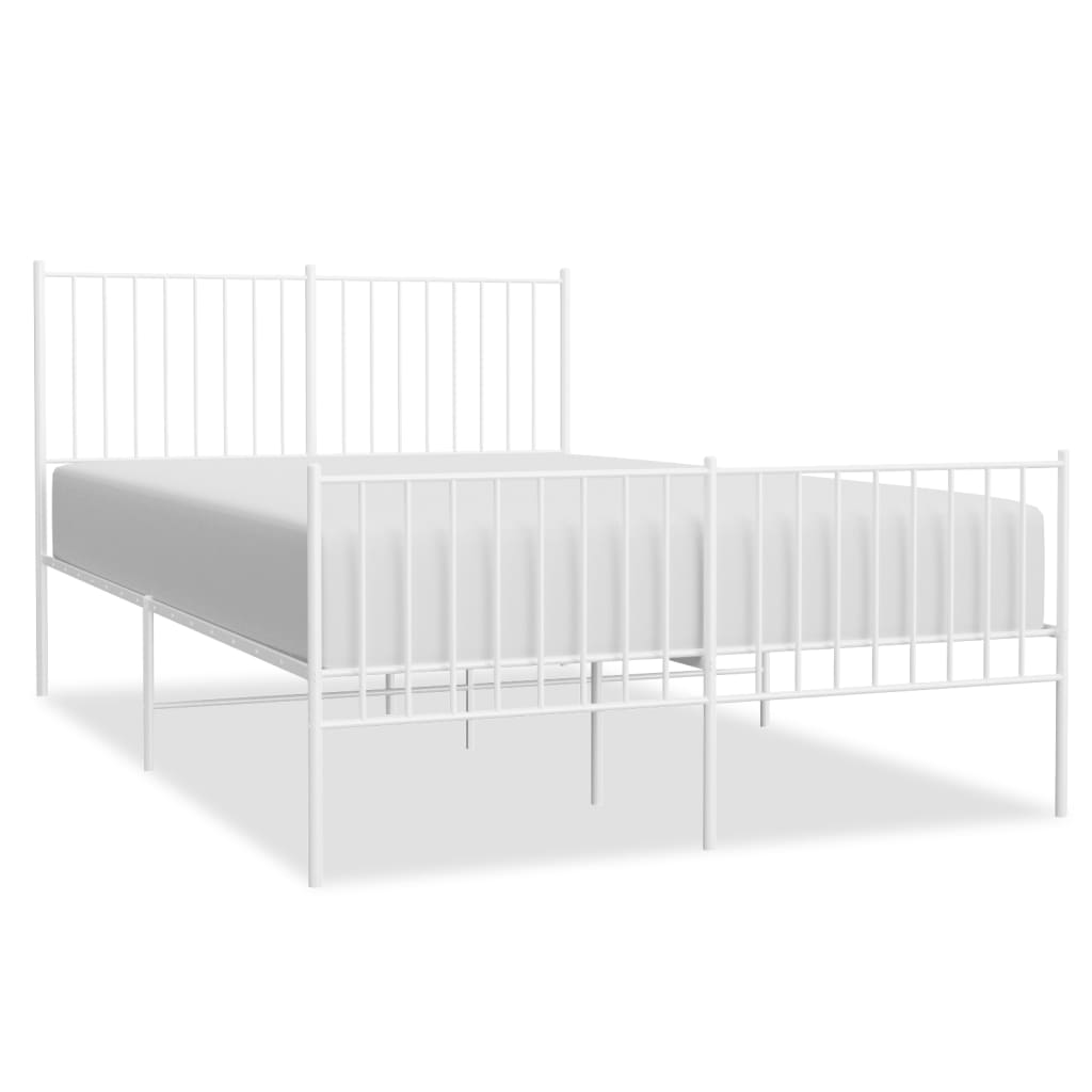 vidaXL Metal Bed Frame without Mattress with Footboard White 53.1"x74.8"